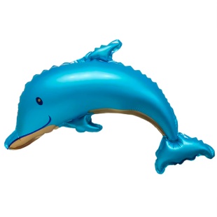 Шар с клапаном (17''/43 см) Мини-фигура, Дельфин, Голубой, Сатин, 5 шт. в уп. (цв.этик.)