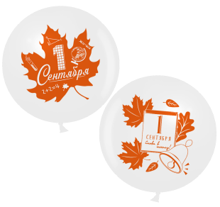Шар (24''/61 см) 1 Сентября (кленовый лист), Белый, пастель, 2 ст, 1 шт.