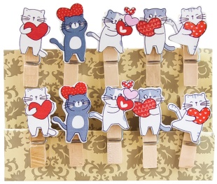 Декоративные прищепки, Котики с сердечками, 3,5 см. Ассорти, 10 шт.