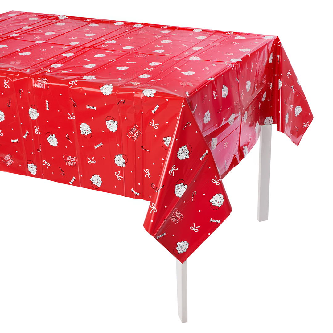 Скатерть одноразовая, Новогодняя, Красный, Металлик, 137*183 см, 1 шт.