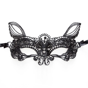 Маска кружевная, фигурная, Кошечка, Черный, 16*24 см, 1 шт. 