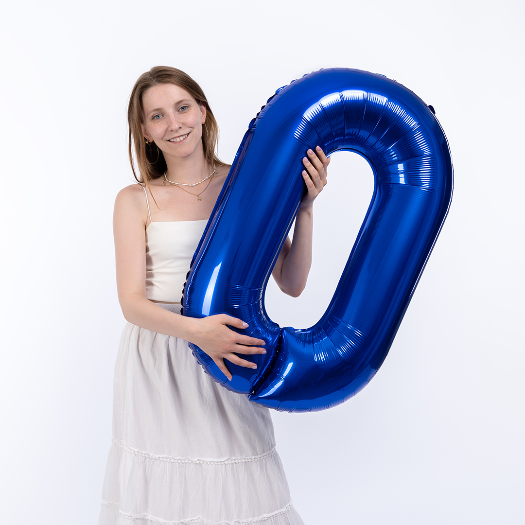 Шар (40''/102 см) Цифра, 0 Slim, Синий хром, Металлик, 1 шт. в уп.