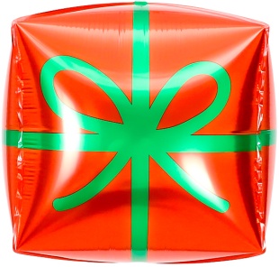 Шар 3D (22''/56 см) Куб, Подарок, Красный/Зеленый, 1 шт.