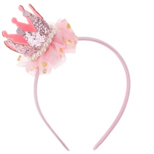 Ободок, Нежная корона, Розовый, с блестками, 1 шт. 