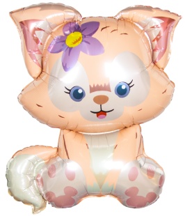 Шар с клапаном (16''/41 см) Мини-фигура, Лисенок с цветком, 5 шт. в уп. (цв.этик.)