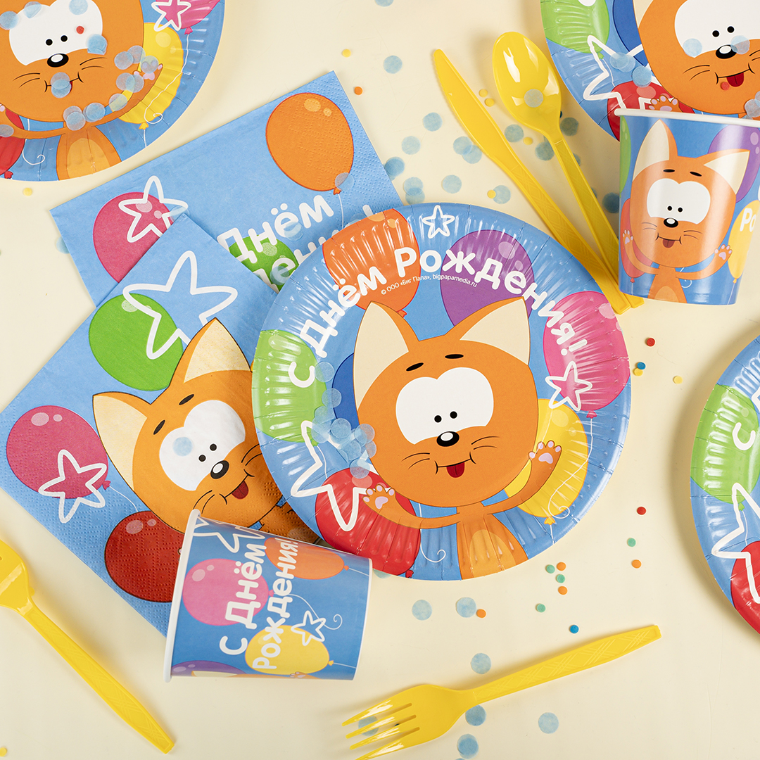 Тарелки (7''/18 см) Котенок Котэ, С Днем Рождения!, 6 шт.