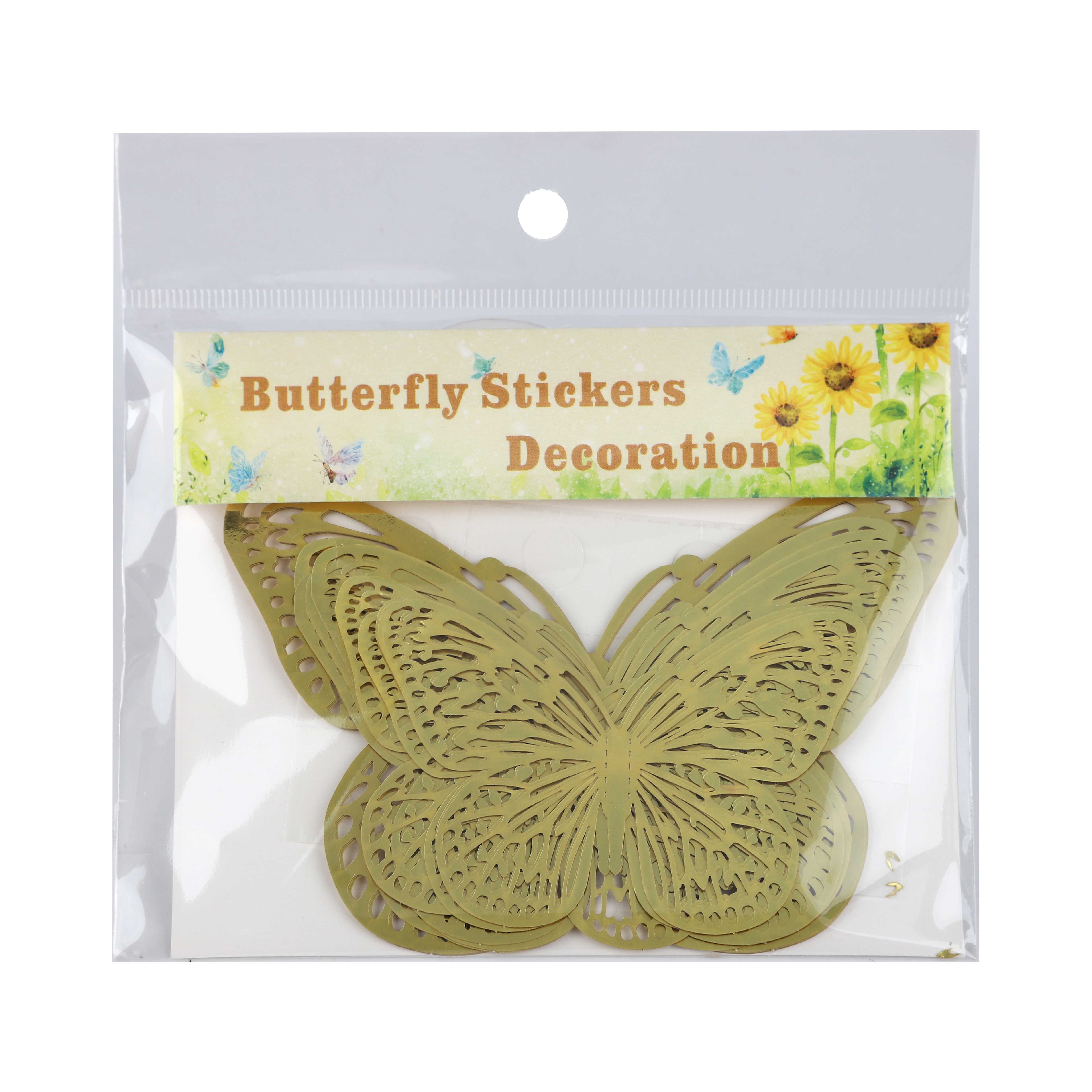 Наклейки Нежные бабочки, Золото, 8-12 см*12 шт, 1 упак.