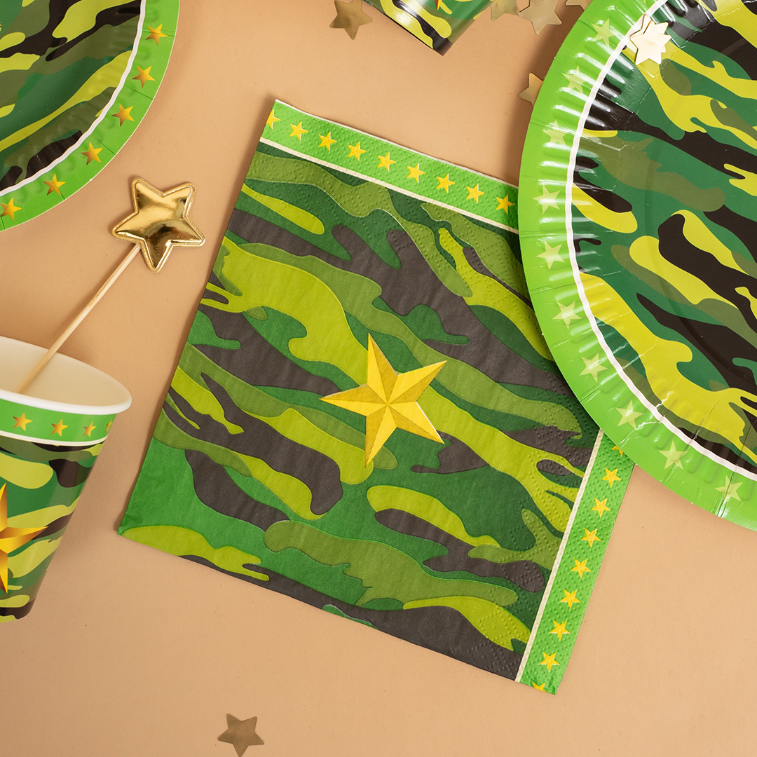 Сервировочные салфетки, Звездный Камуфляж, Темно-зеленый, 33*33 см, 20 шт.