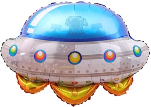 Шар с клапаном (10''/25 см) Мини-фигура, Космический корабль (НЛО), 5 шт. в уп. (цв.этик.)