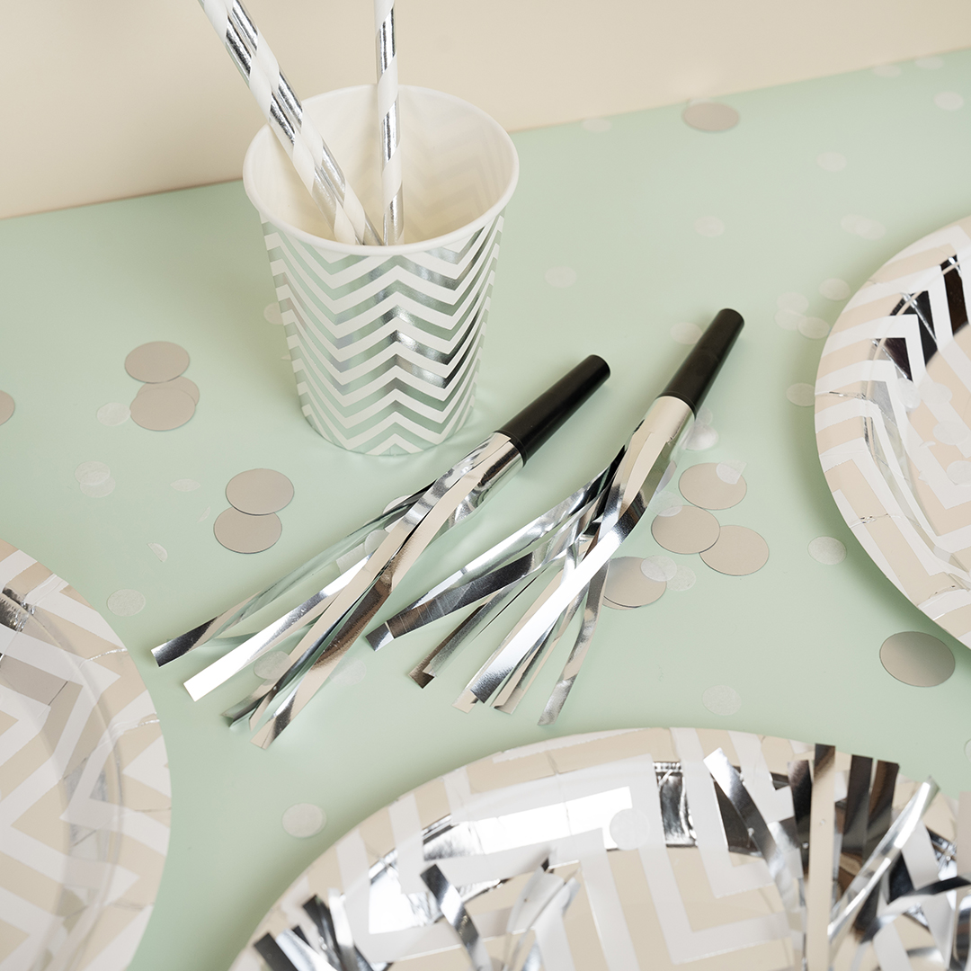 Стаканы (250 мл) Зигзаги, Белый/Серебро, Металлик, 6 шт.