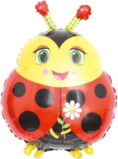 Шар с клапаном (16''/41 см) Мини-фигура, Божья коровка с цветком, 5 шт. в уп. (цв.этик.)