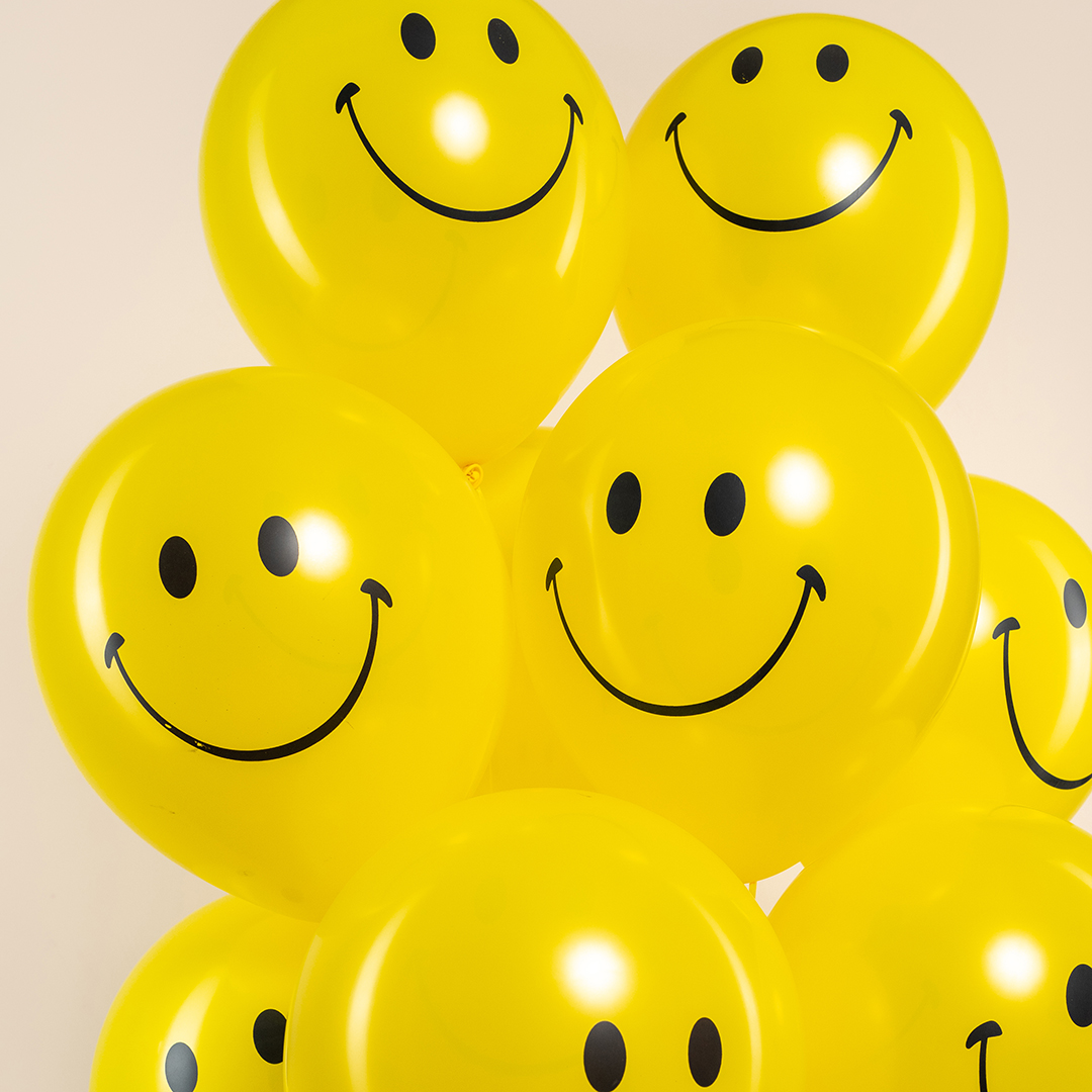 Шар (12''/30 см) Смайл, Желтый, пастель, 2 ст, 25 шт.