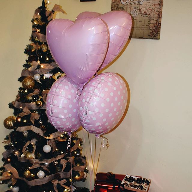 Шар (18''/46 см) Круг, Белые точки, Розовый, 1 шт.