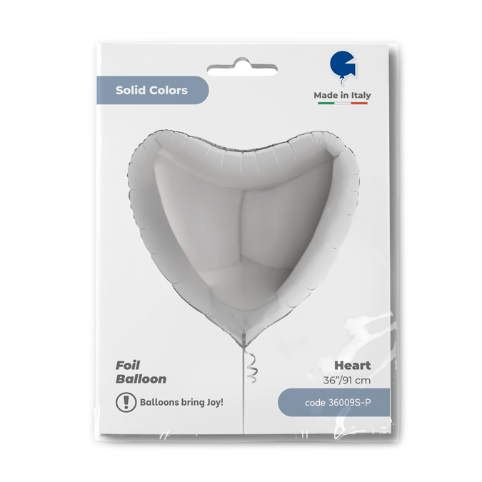 Шар (36''/91 см) Сердце, Серебро, 1 шт. в уп.