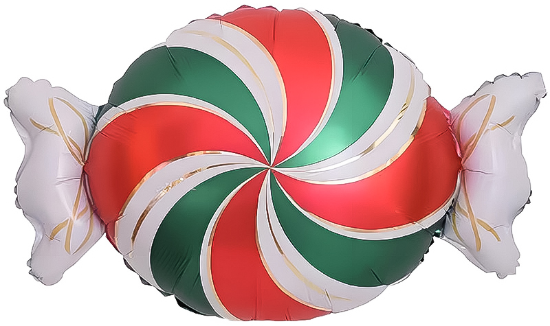 Шар (25''/64 см) Фигура, Конфета, Золотые полоски, Красный/Зеленый, 1 шт. в уп.
