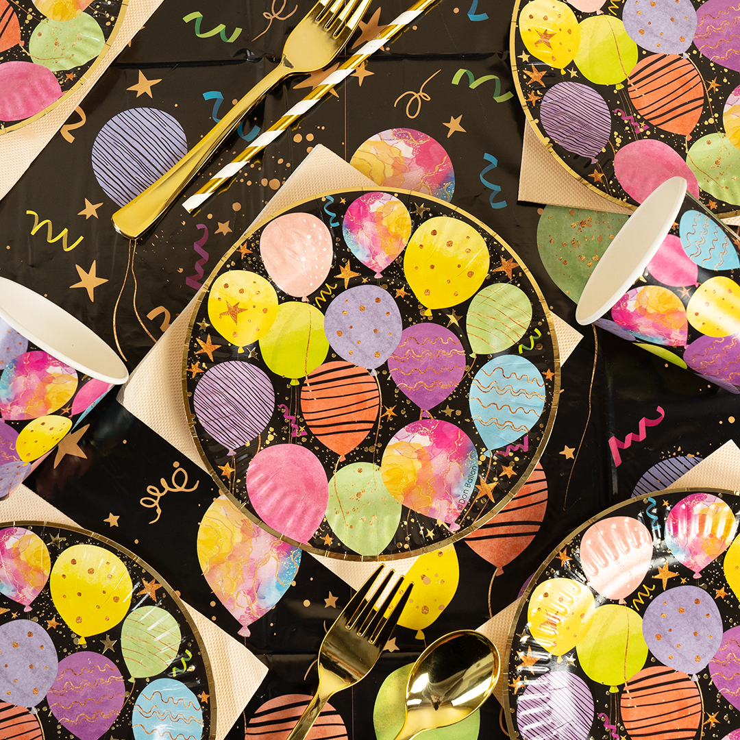 Тарелки (7''/18 см) Воздушные шары, Черный, Металлик, 6 шт.