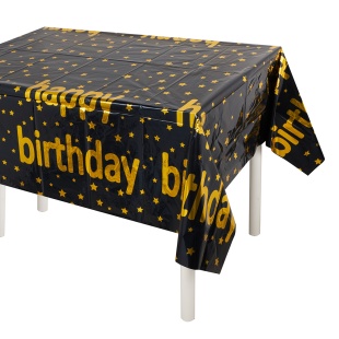 Скатерть одноразовая, Happy Birthday (звезды), Черный, Металлик, 137*183 см, 1 шт.