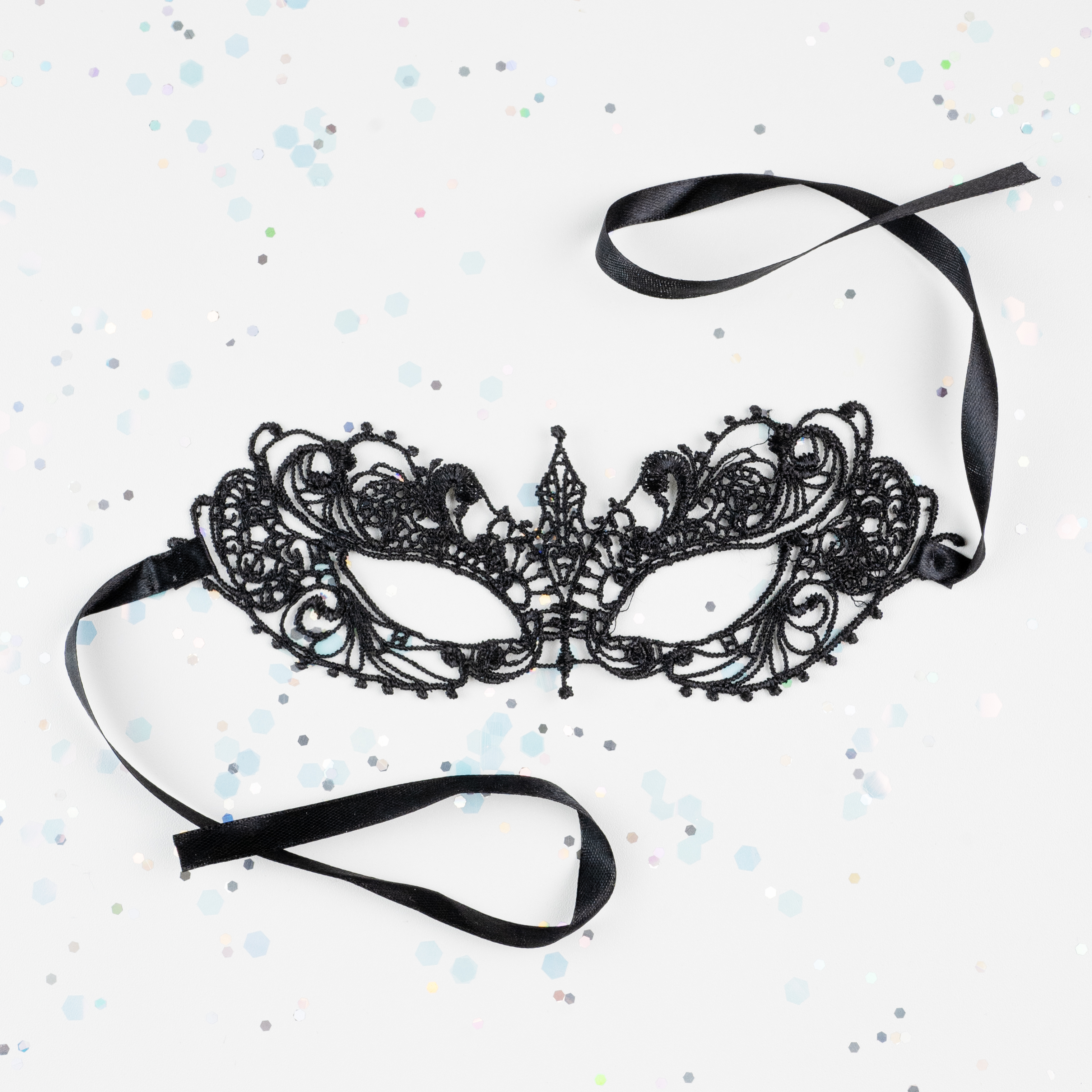 Маска кружевная, фигурная, Герцогиня, Черный, 16*24 см, 1 шт. 