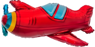 Шар с клапаном (15''/38 см) Мини-фигура, Самолет, Красный, 5 шт. в уп. (цв.этик.)