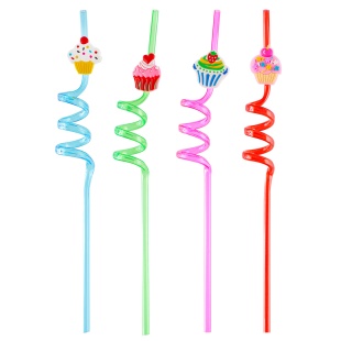 Трубочки для коктейлей (пластик), Кексики, Ассорти, 4 шт. в упак. 