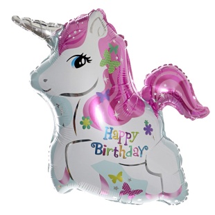 Шар с клапаном (14''/36 см) Мини-фигура, Милый единорог, С Днем Рождения, 5 шт. в уп. (цв.этик.)