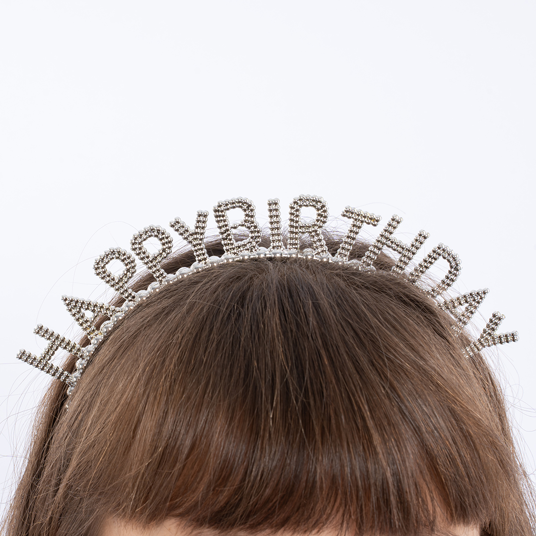 Ободок, Happy Birthday, Сверкающий жемчуг, Серебро, 1 шт. 