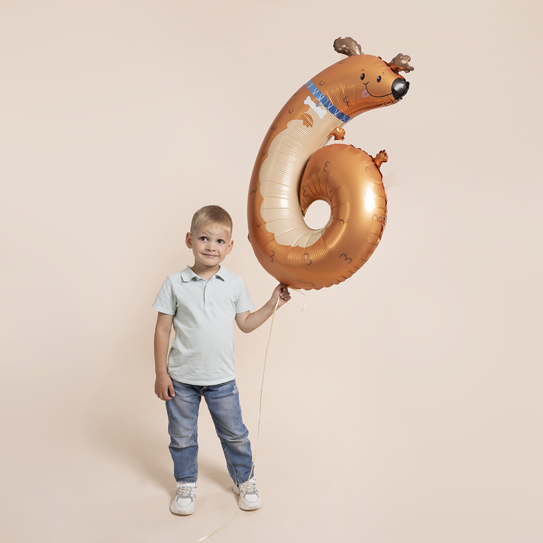 Шар (35''/89 см) Цифра, 6 Щенок, 1 шт. в уп.