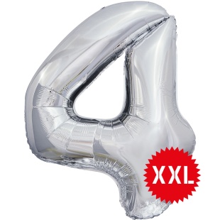 Шар (50''/127 см) Цифра, 4 XXL, Серебро, 1 шт. в уп.