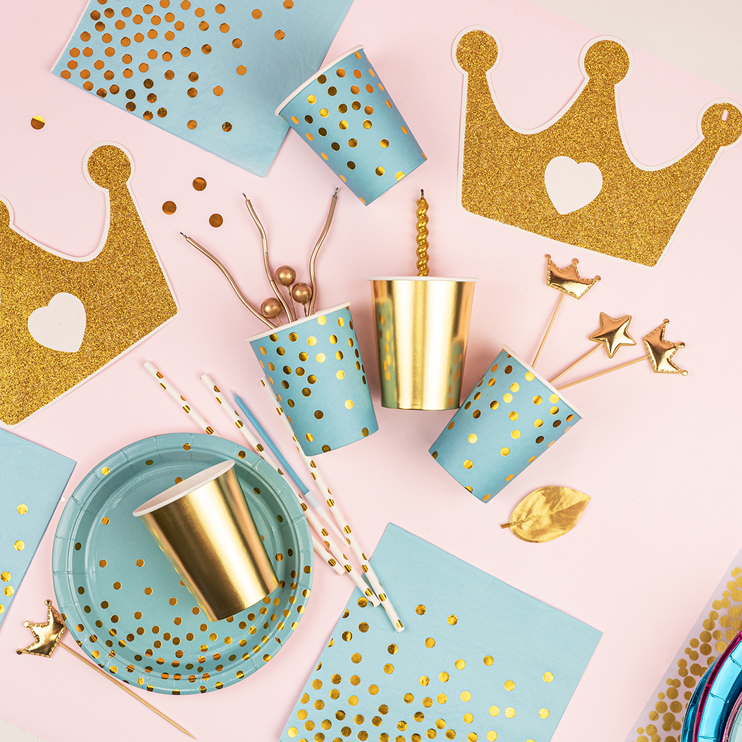 Сервировочные салфетки, Конфетти, Голубой/Золото, Металлик, 33*33 см, 12 шт.