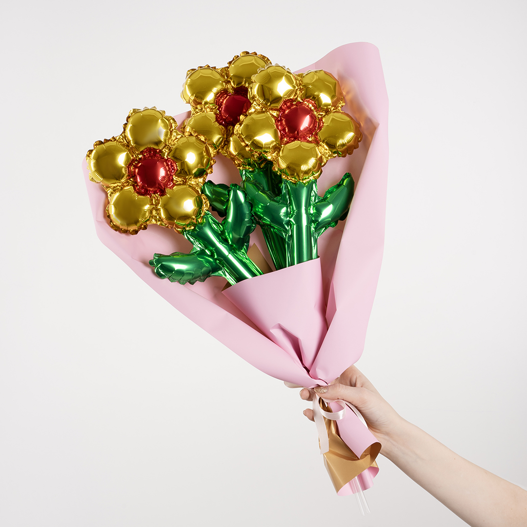 Шар с клапаном (17''/43 см) Мини-цветок, Золото, 1 шт.