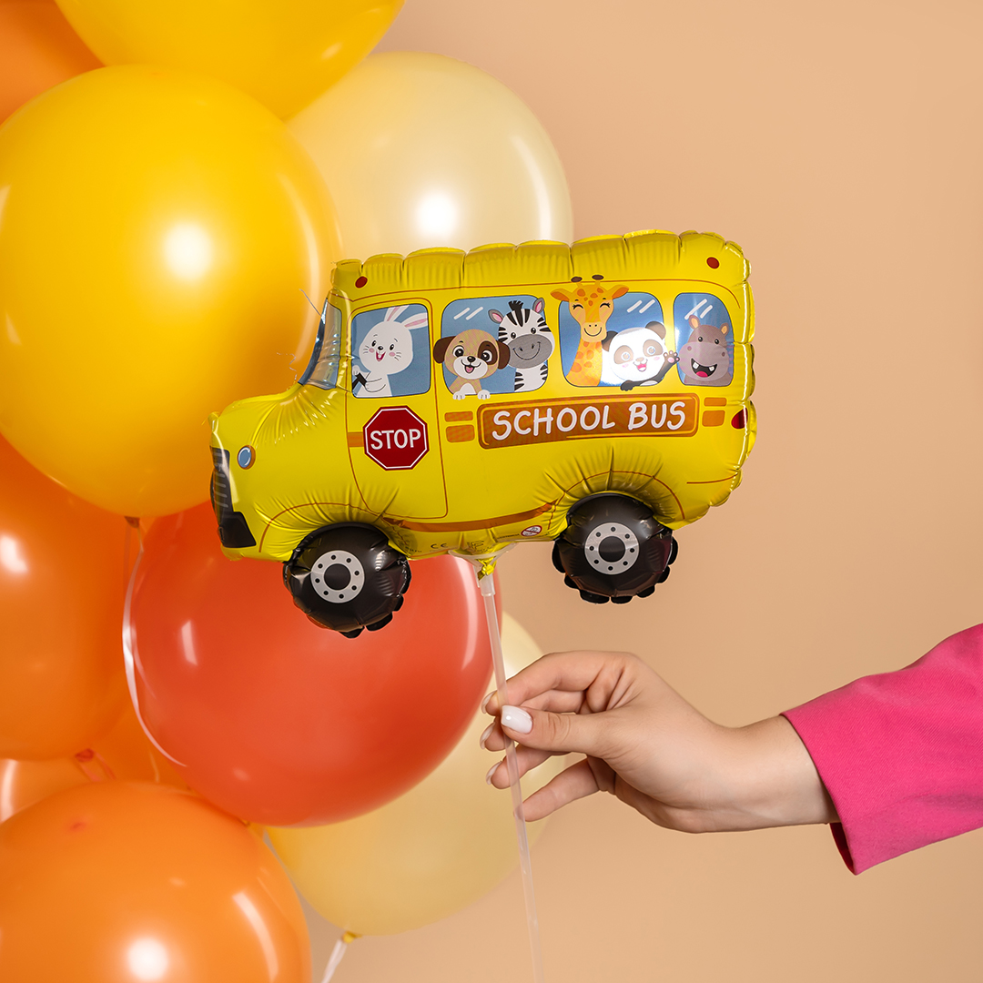 Шар (10''/25 см) Мини-фигура, Школьный автобус, 1 шт.