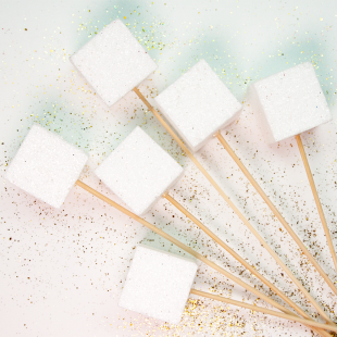 Фигура из пенопласта Куб, 3 см. Белый, Металлик, с блестками, 6 шт.