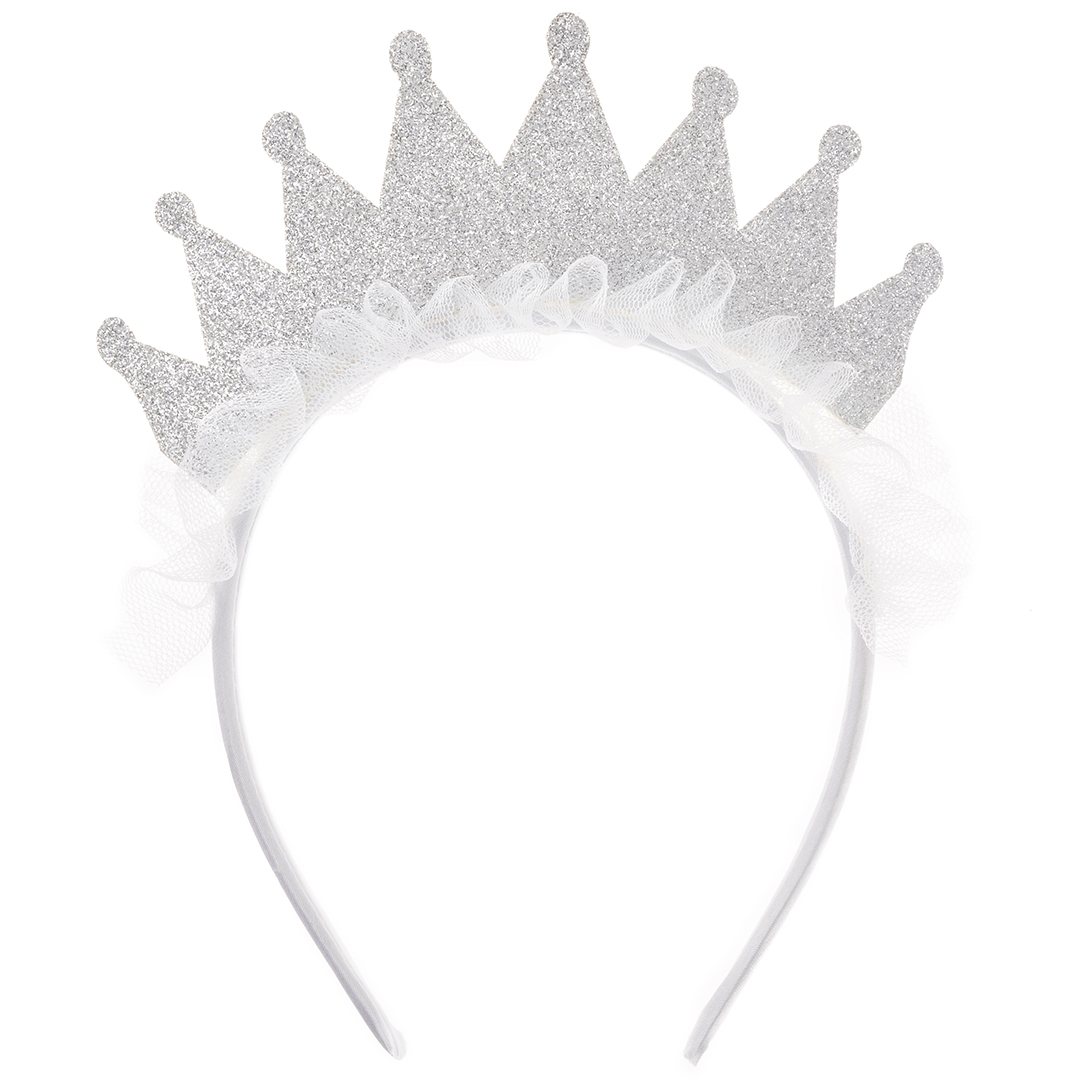 Ободок, Сверкающая корона, Серебро, с блестками, 1 шт. 