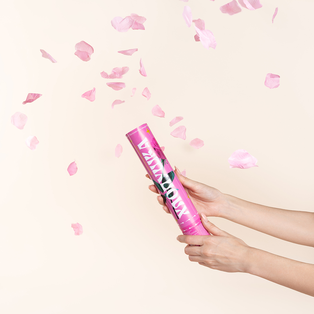 Пневмохлопушка (12/30 см), Лепестки роз, Розовый, 1 шт.