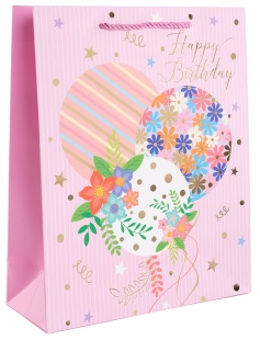 Пакет подарочный, 210гр, Воздушный День Рождения, Металлик, 32*26*10 см, 1 шт.