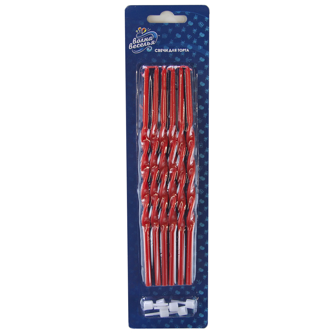 Свечи Спирали Люкс, Красный, 18 см, 6 шт. с держат.