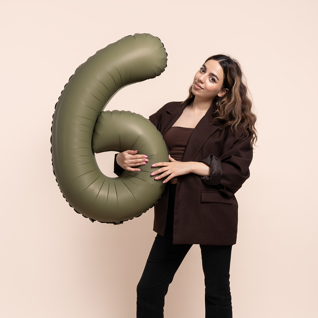 Шар (40''/102 см) Цифра, 6 Slim, Оливковый, Матовый, 1 шт.