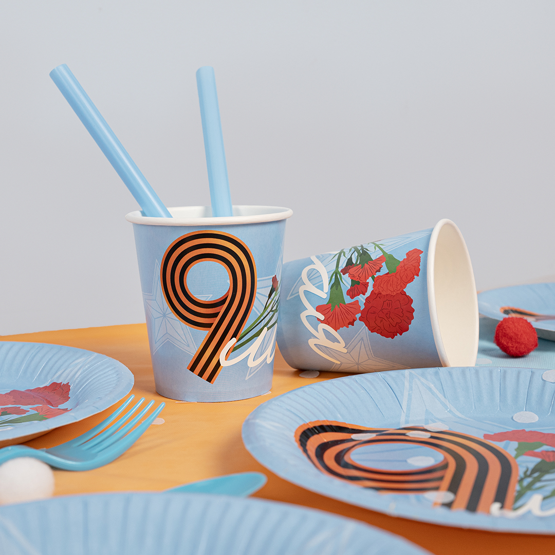 Стаканы (250 мл) 9 Мая, Голубой, 6 шт.