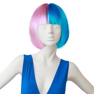 Парик карнавальный, 120 гр, Каре 2 Половинки, Нежно-розовый/Голубой, 1 шт. в упак. 