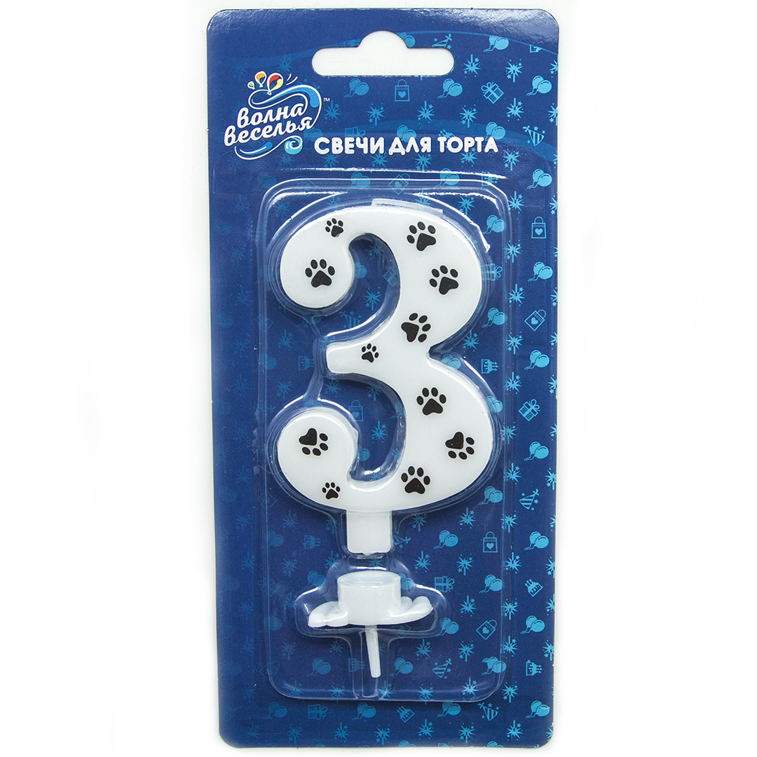 Свеча Цифра, 3 Лапки, 8 см, 1 шт. с держат.