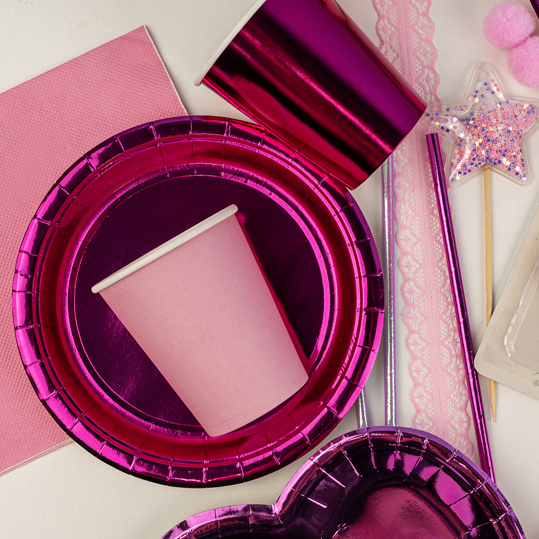 Тарелки (9''/23 см) Фуксия, Металлик, 6 шт.