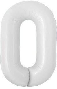 Шар с клапаном (16''/41 см) Мини-цифра, 0, Белый, Матовый, 1 шт.