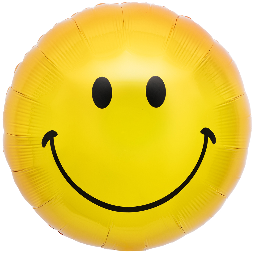 Шар (18''/46 см) Круг, Смайл, Желтый, 1 шт. в уп.