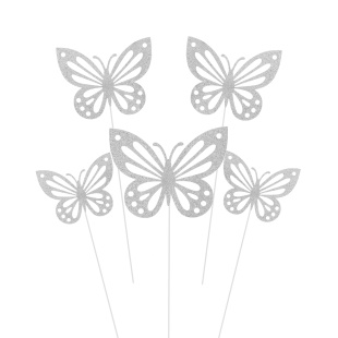 Топперы, Ажурные бабочки, Серебро, 18 см, 10 шт.