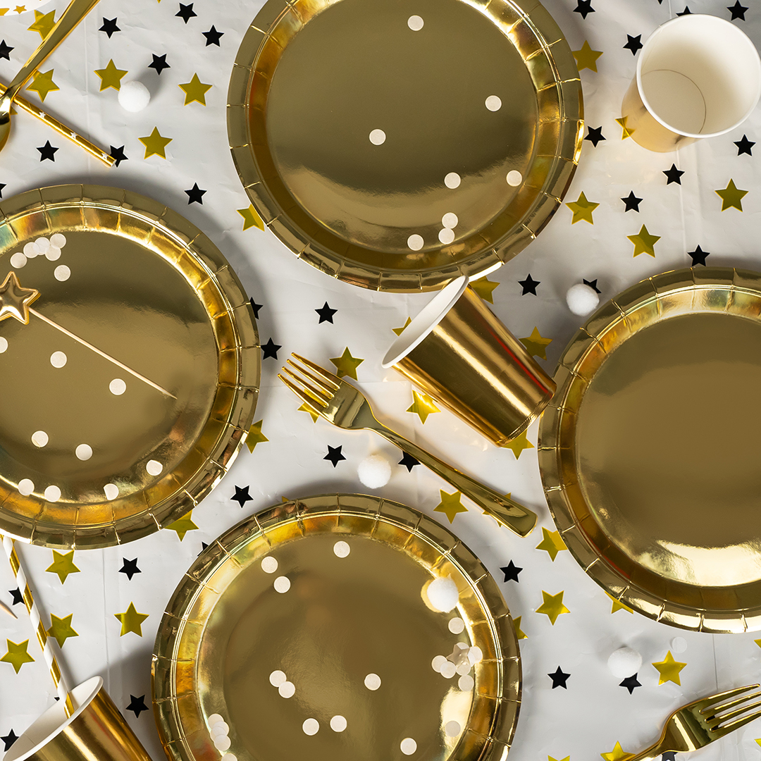 Тарелки (9''/23 см) Золото, Металлик, 6 шт.