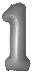 Шар (40''/102 см) Цифра, 1 Slim, Лунное Серебро, Матовый, 1 шт. в уп.