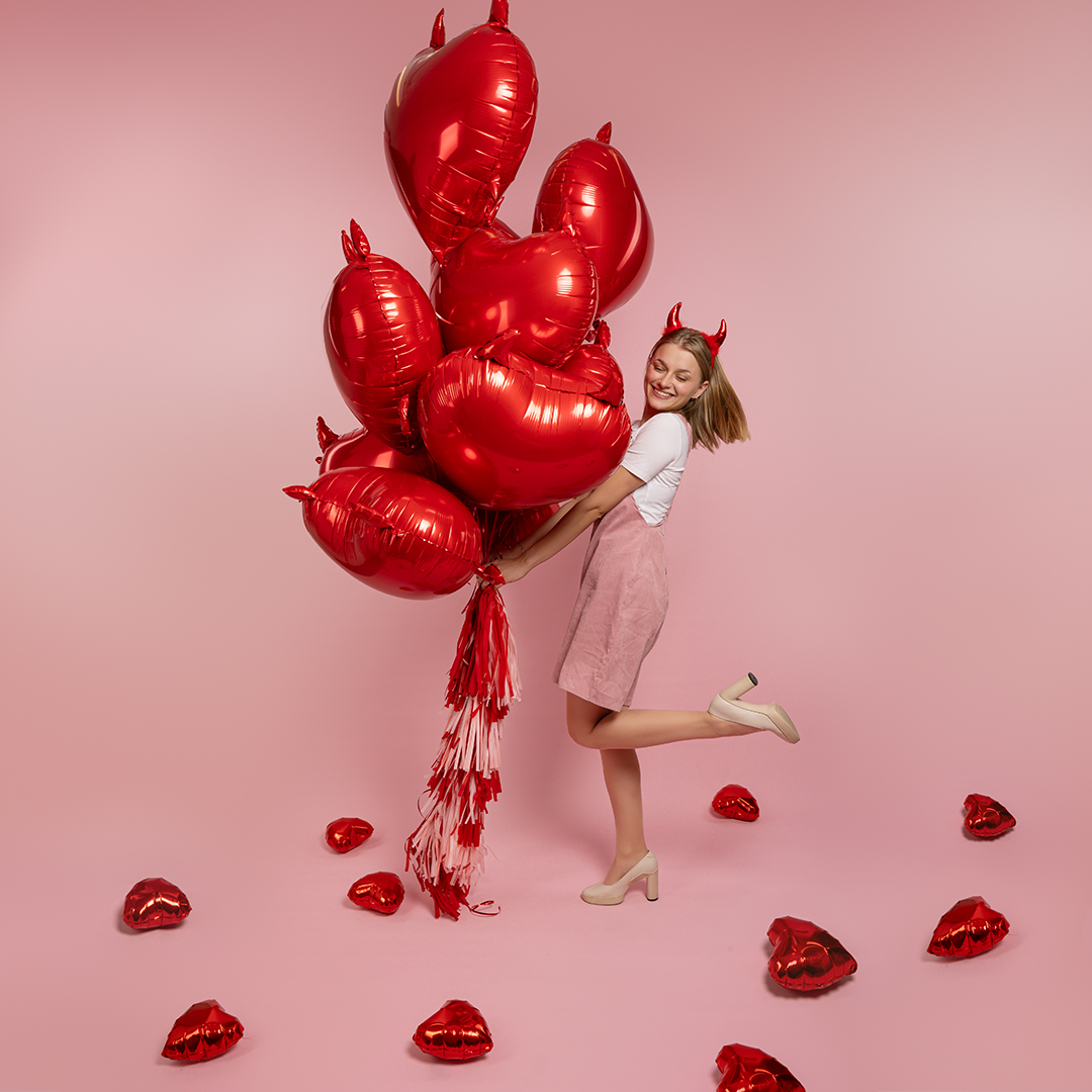 Ободок, Рожки Чертенка, пушистые, Красный, Металлик, 1 шт. 