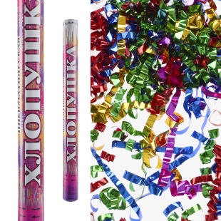 Пневмохлопушка (24/60 см), Праздничный фейерверк, Серпантин фольга, Ассорти, Металлик, 1 шт.