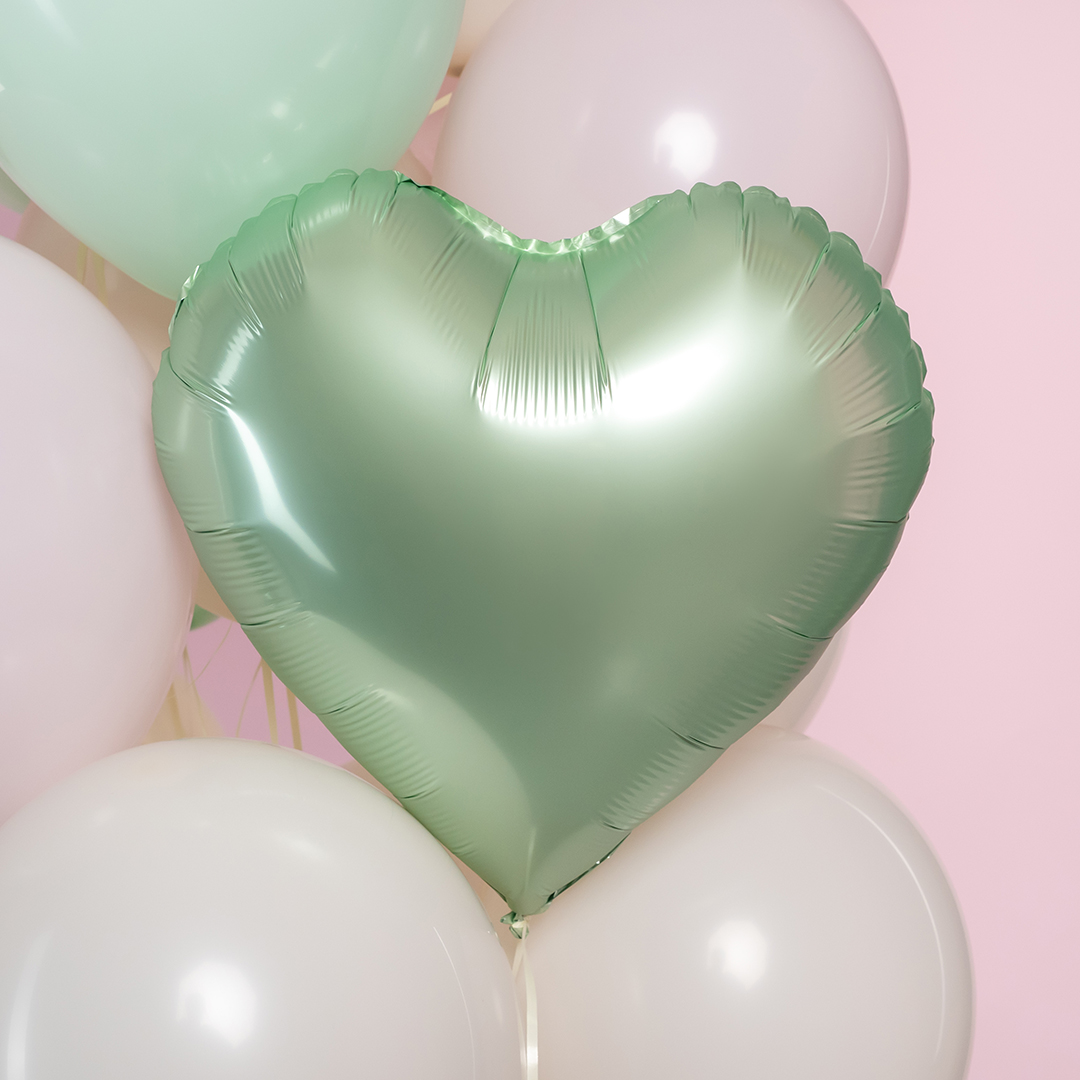 Шар (18''/46 см) Сердце, Мятный, Сатин, 1 шт.
