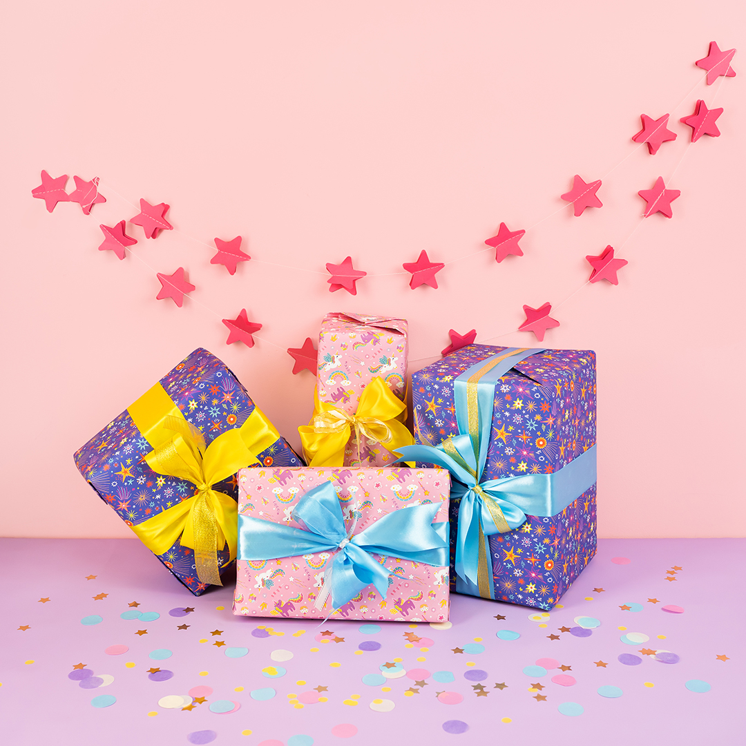 Упаковочная бумага 80гр (0,7*1 м) Сверкающие звезды, 10 шт.